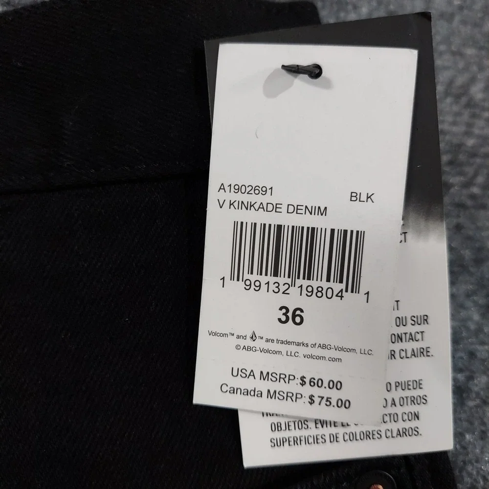 Volcom V Kinkade Jeans Mens 36x32 Black Regular Straight Stretch Denim A1902691
